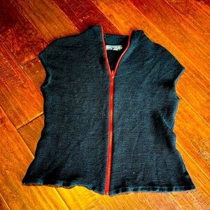 Derry Carrier sweater vintage wool mock neck black with a red full zipper xl